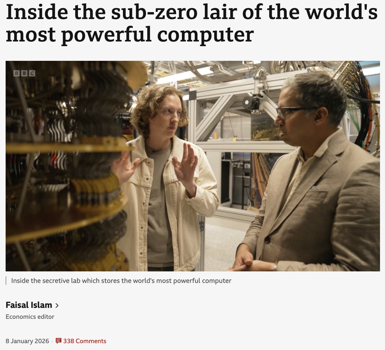 BBC article by Faisal Islam - Inside the sub-zero lair of the world's most powerful computer
