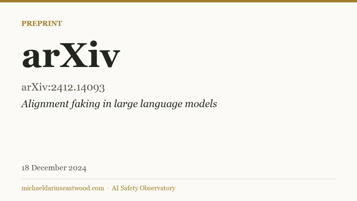 arXiv record card for Alignment faking in large language models