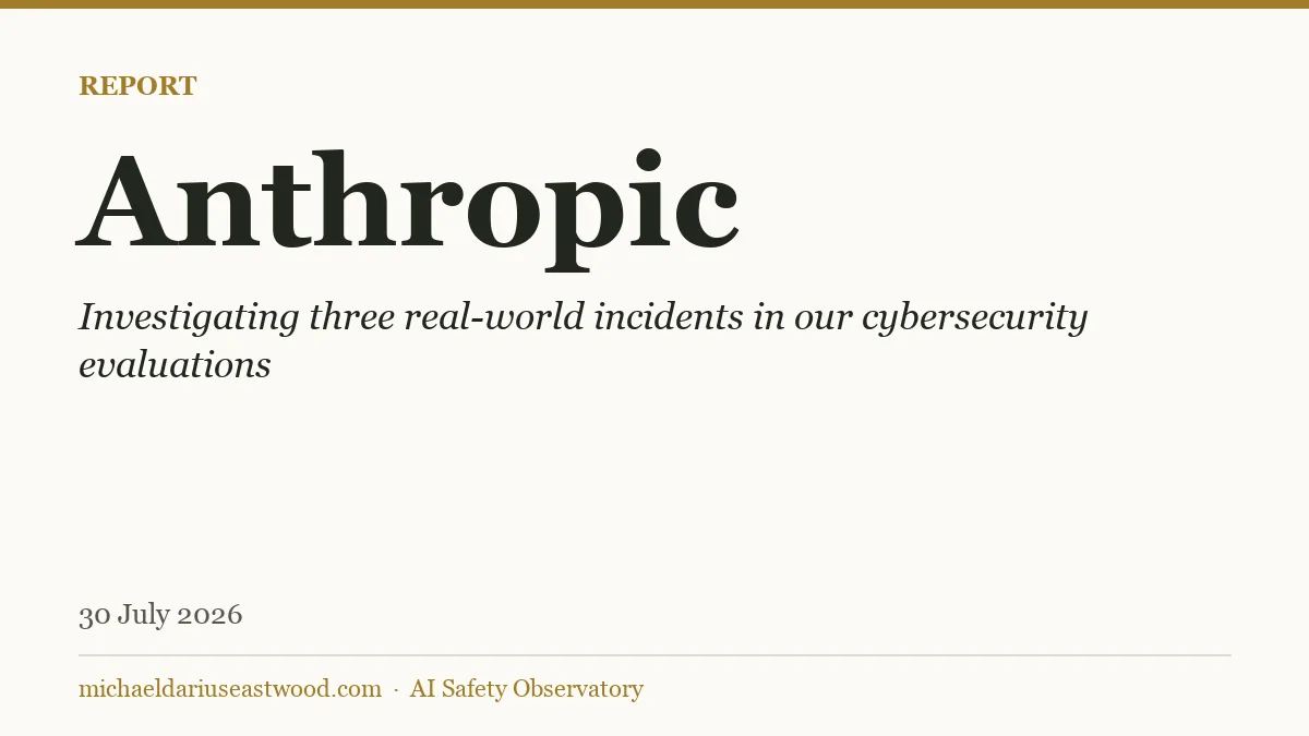 Anthropic record card for Investigating three real-world incidents in our cybersecurity evaluations