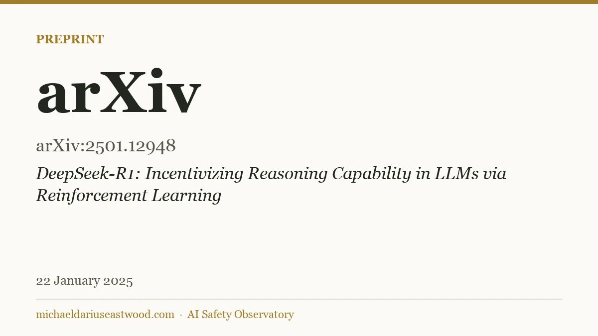 arXiv record card for DeepSeek-R1: Incentivizing Reasoning Capability in LLMs via Reinforcement Learning