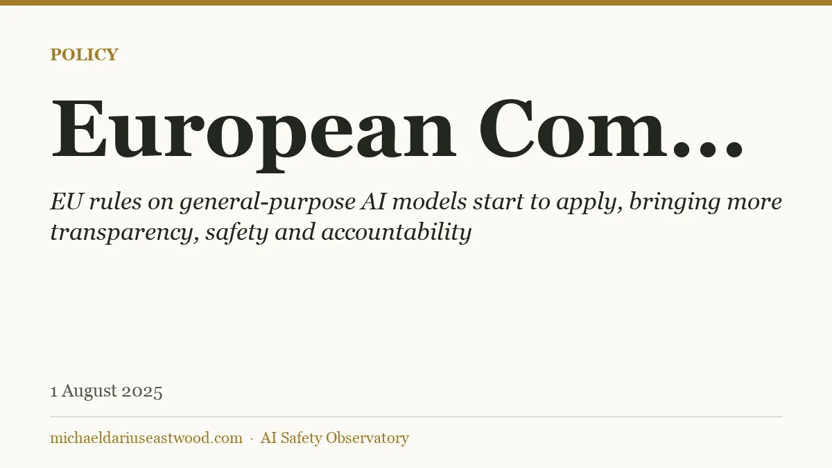 European Commission record card for EU rules on general-purpose AI models start to apply, bringing more transparency, safety and accountability