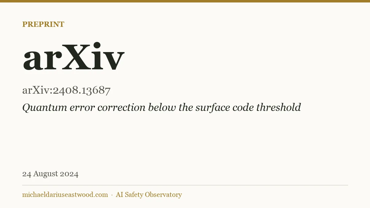 arXiv record card for Quantum error correction below the surface code threshold